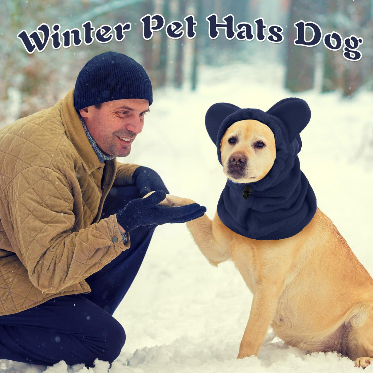 Clysee Winter Dog Hats Quiet Ears for Dogs Ear Muffs Pet Neck Warmer Scarf Hoodie Noise Protection Cover Beanie Head Wrap Costume for Pet Dog Cats(Dark Blue,L)