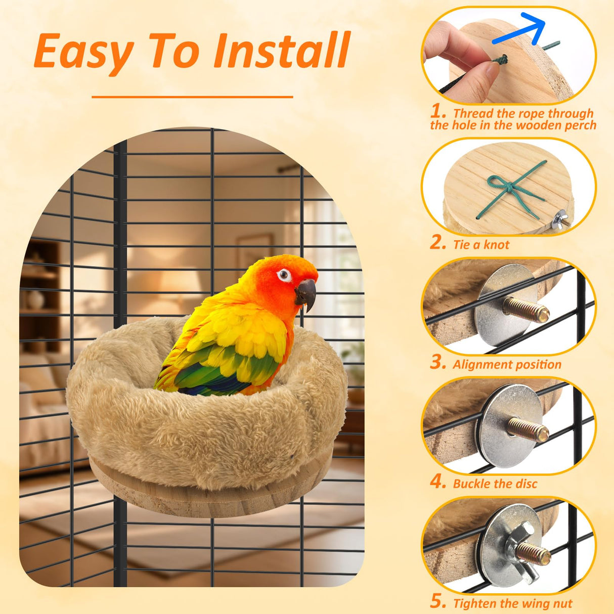 DBNESS Medium Bird Nest for Cage, Removable Plush Parrot Hammock Bed, Winter Warm Resting Perch Platform for Budgies Cockatiel Conure Parakeet Hamster