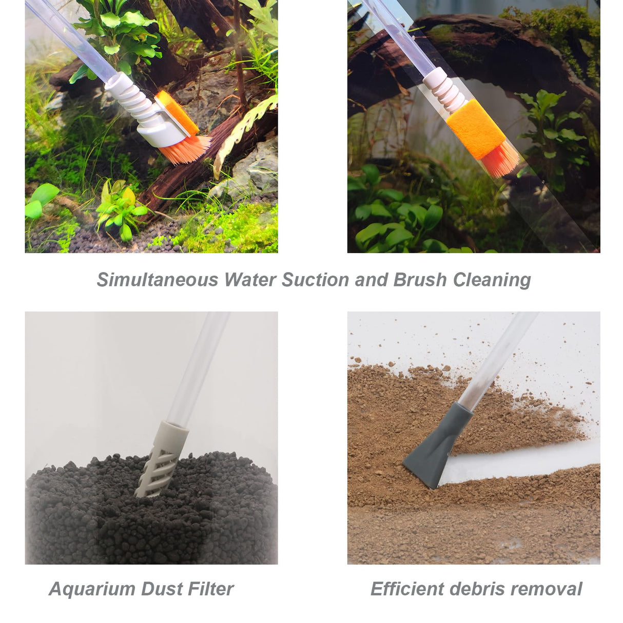 AREPK Compact Aquarium Siphon Vacuum and Water Changer Kit with Cleaning Brush. Perfect for Simultaneous Water Changing and Cleaning in Small Fish Tanks. Gravel and Sand Cleaning.