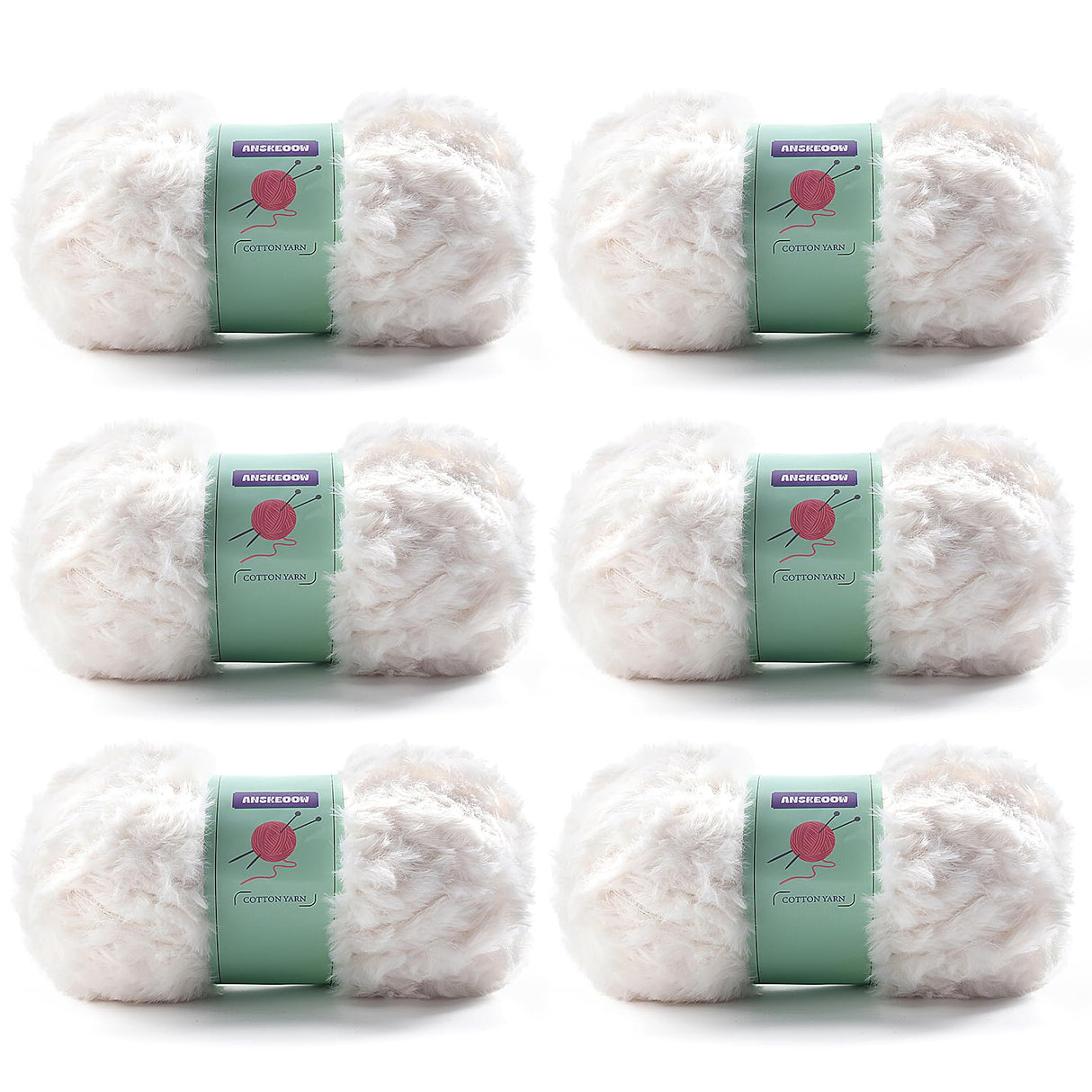 6 Skeins Faux Fur Yarn Soft Fluffy for Crocheting - Chunky Fuzzy Yarn for Crochet Amigurumi, Hat, Shawls, Total Length (71x6) Yards (Cream)