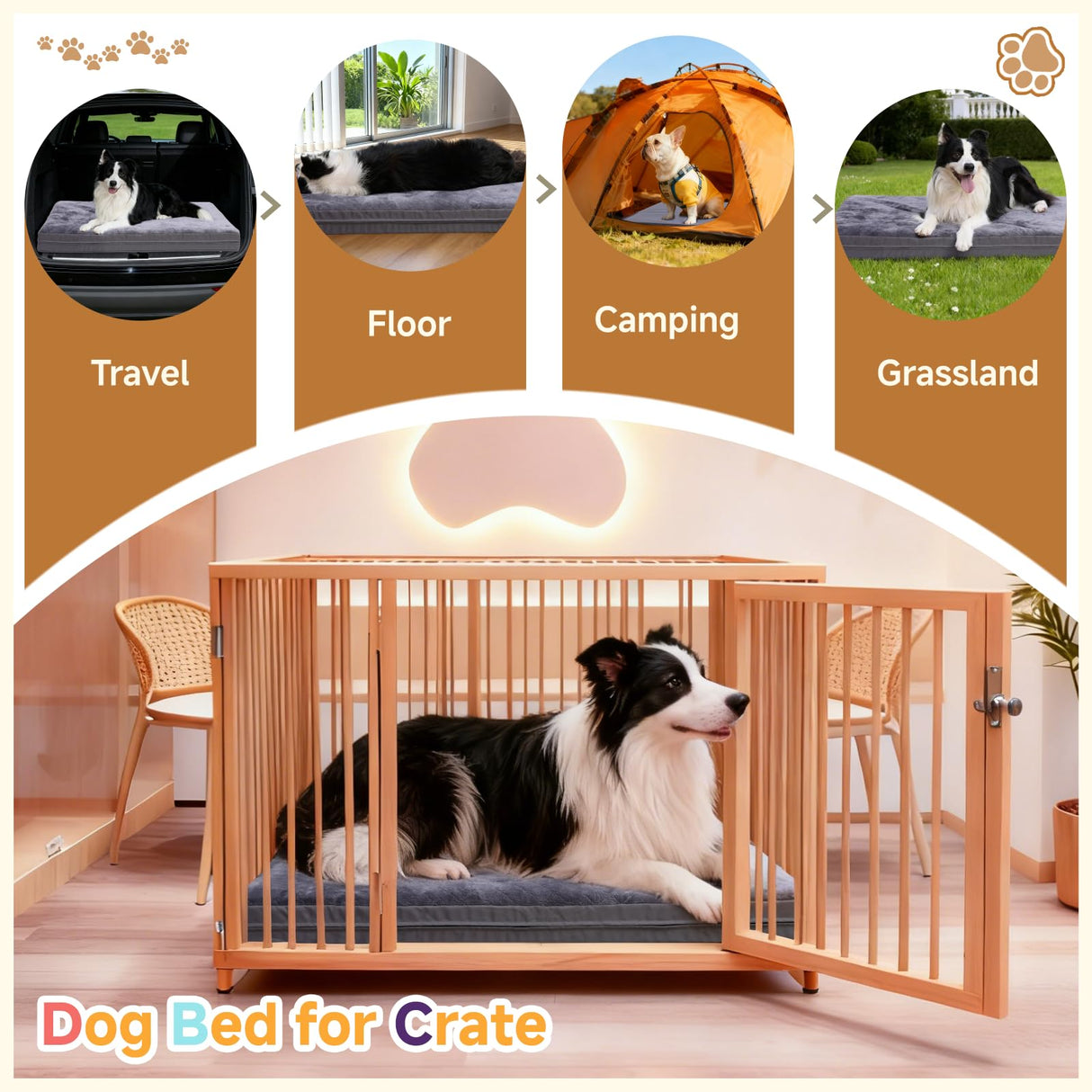 WAYIMPRESS XXL Dog Bed for Large Dogs, Waterproof XXL Dog Crate Pad with Orthopedic Egg Crate Foam Reversible & Washable Cover, Egg Crate Foam, Anti-Slip, 47" x 29", Gray