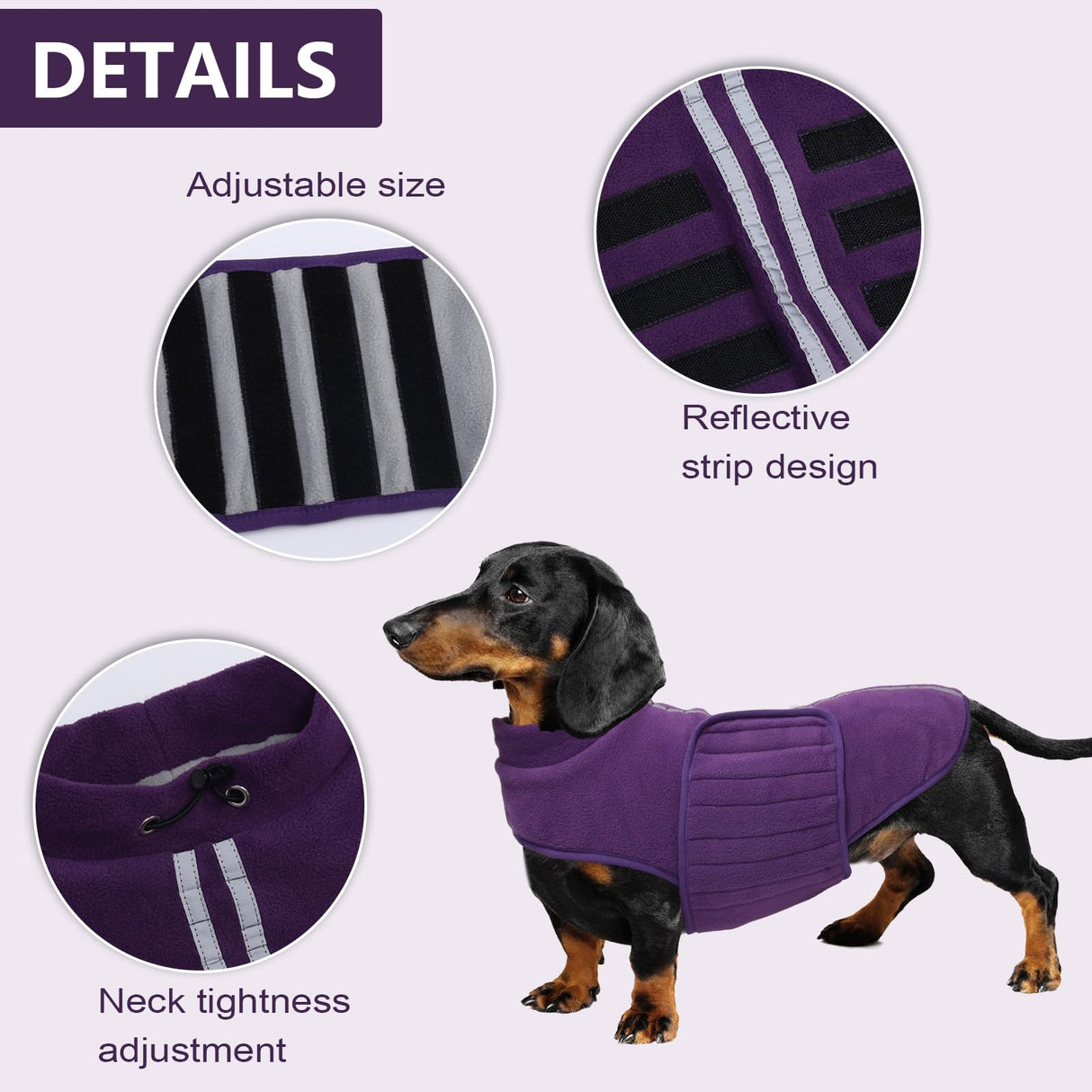 Dachshund Sweater,Small Dog Sweaters Dachshunds Clothes for Miniature,Fleece Dogs Coat,Warm Doggy Coats for Medium Dogs Girl,Female Puppy Winter Jacket Apparel & Accessories (Purple, Medium)
