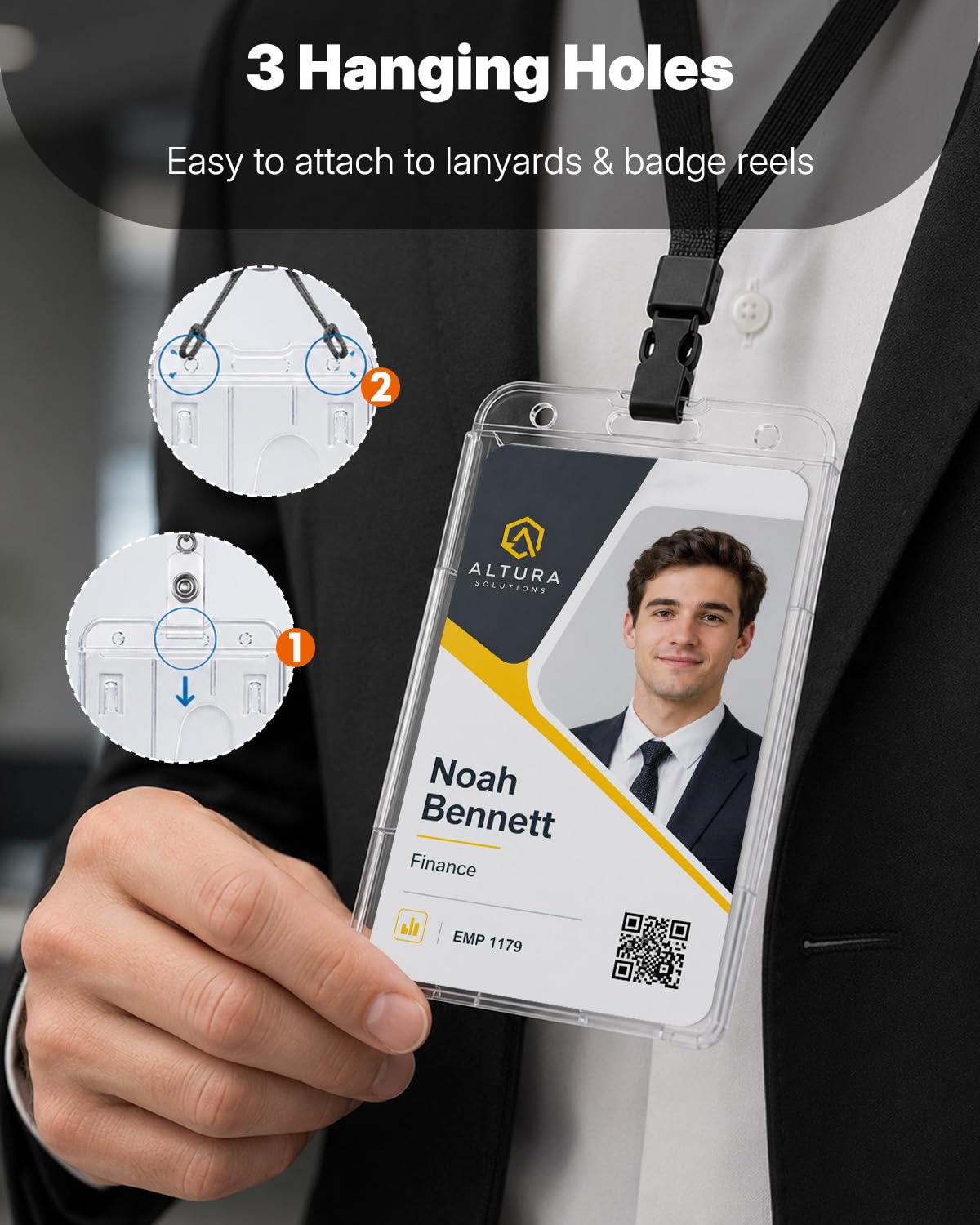 2 Pack Vertical 2-Card Badge Holder with Thumb Slot Hard Transparent PC Case Protector for Office School IDs Credit Cards Driver’s Licenses and Passes