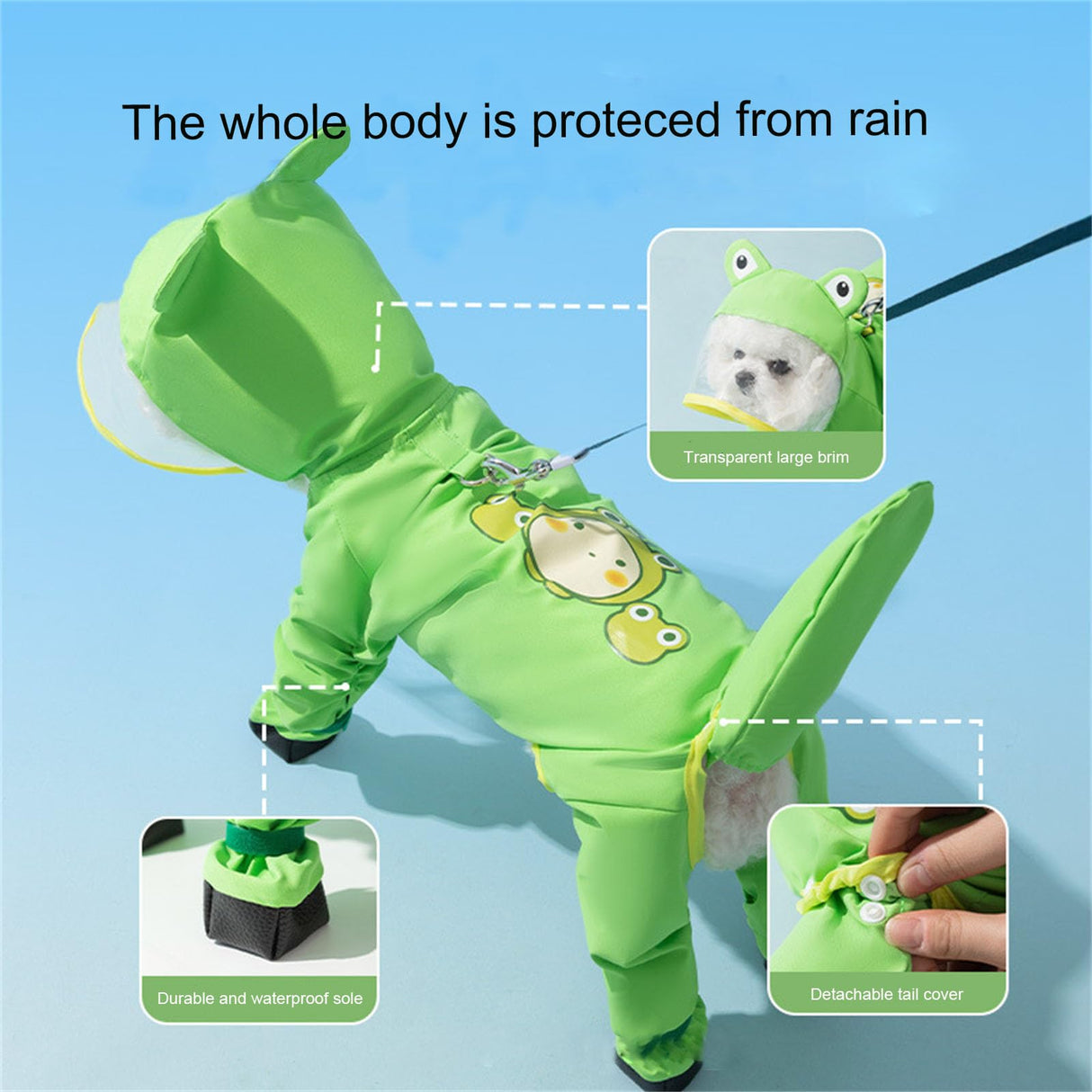 ETOSEM Dog Raincoat with Boots,Waterproof Dog Raincoats with Hood for Small Medium Large Dogs,Raincoat with Leash Ring (Green Frog, Large)