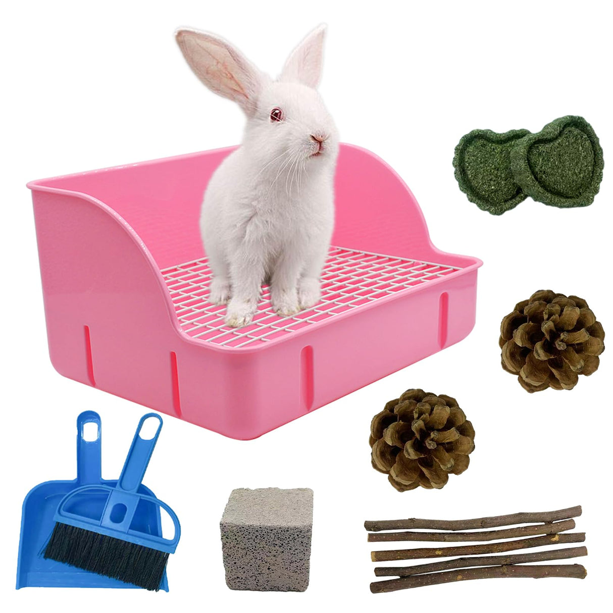 MUYG 12Pcs Rabbit Litter Box for Cage, Bunny Potty Trainer Corner Guinea Pig Plastic Square Grate Toilet Pet Bedding Litter Box for Small Animal Ferret Hamster Hedgehog (Pink)