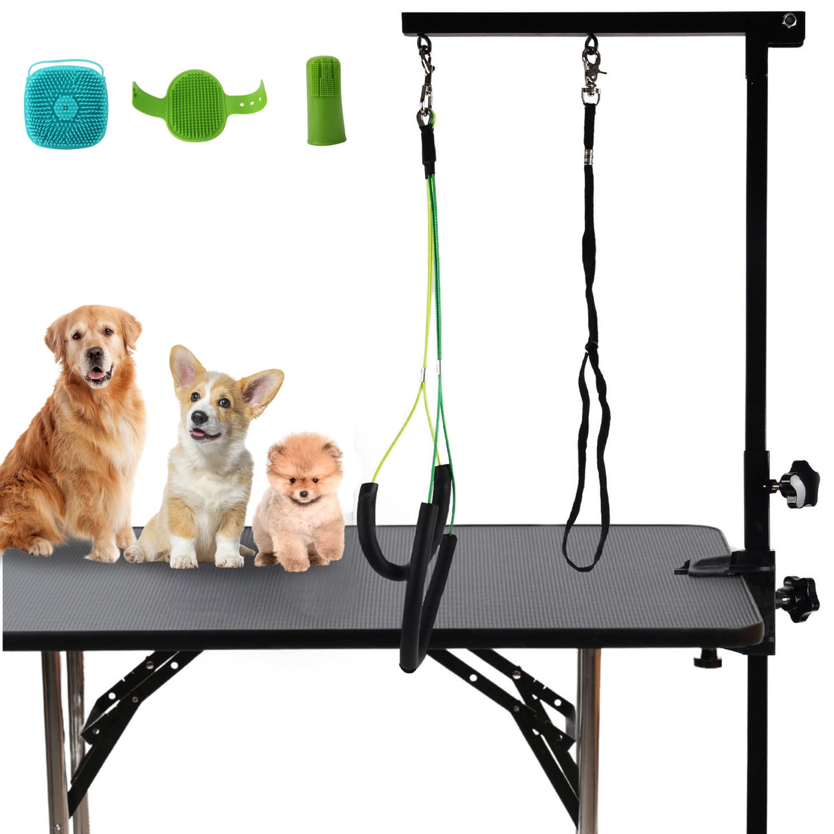 Dog Grooming Arm with Clamp & Pet Grooming Table Accessories - Adjustable Foldable Height 20"-35" with No-Sit Holder, Grooming Restraint for Small, Medium Dogs at Home or Salon