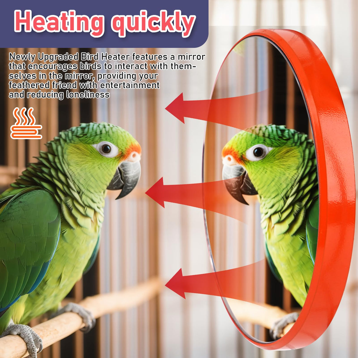 KHEARPSL Bird Heater for Cage, Bird Warmer with Mirror Birdcage Heater 12V Bird Heater Pad Bird Heating Plate for Conure Cockatiels Parrots Cocktail African Grays