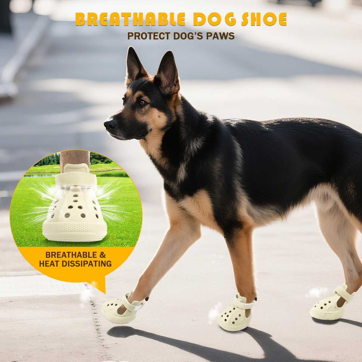 KodMtiz Dog Sandals, Breathable Dog Shoe for Hot Pavement, Anti-Slip & Paw Protectors Pet Shoes for Indoor/Outdoor Walking. Dog Boots for Small, Medium & Large Dogs (Beige, 4PCS)