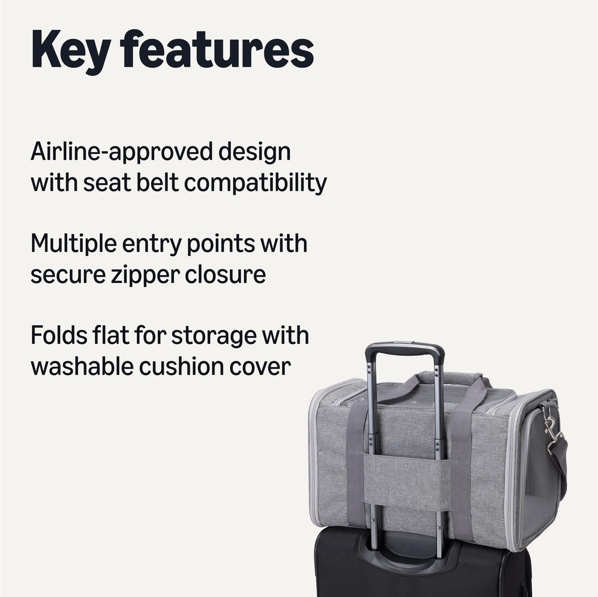 Amazon Basics Soft Cat & Dog Carrier with Adjustable Shoulder Strap, Airline-Approved, Foldable and Portable Design, Mesh Ventilation, Folds Flat for Storage