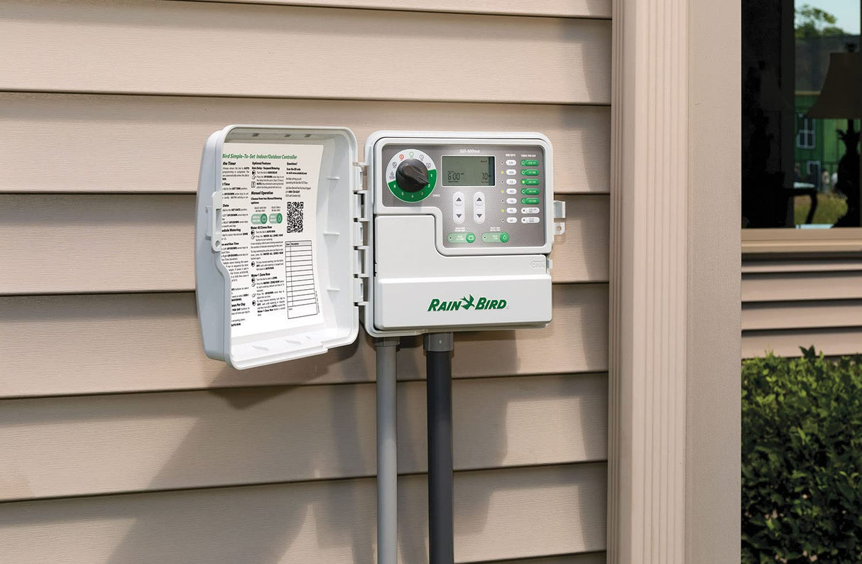 Rain Bird SST600OUT Simple-To-Set Indoor/Outdoor Sprinkler/Irrigation Timer/Controller, 6-Zone/Station (this New/Improved Model Replaces SST600O),Gray/Green