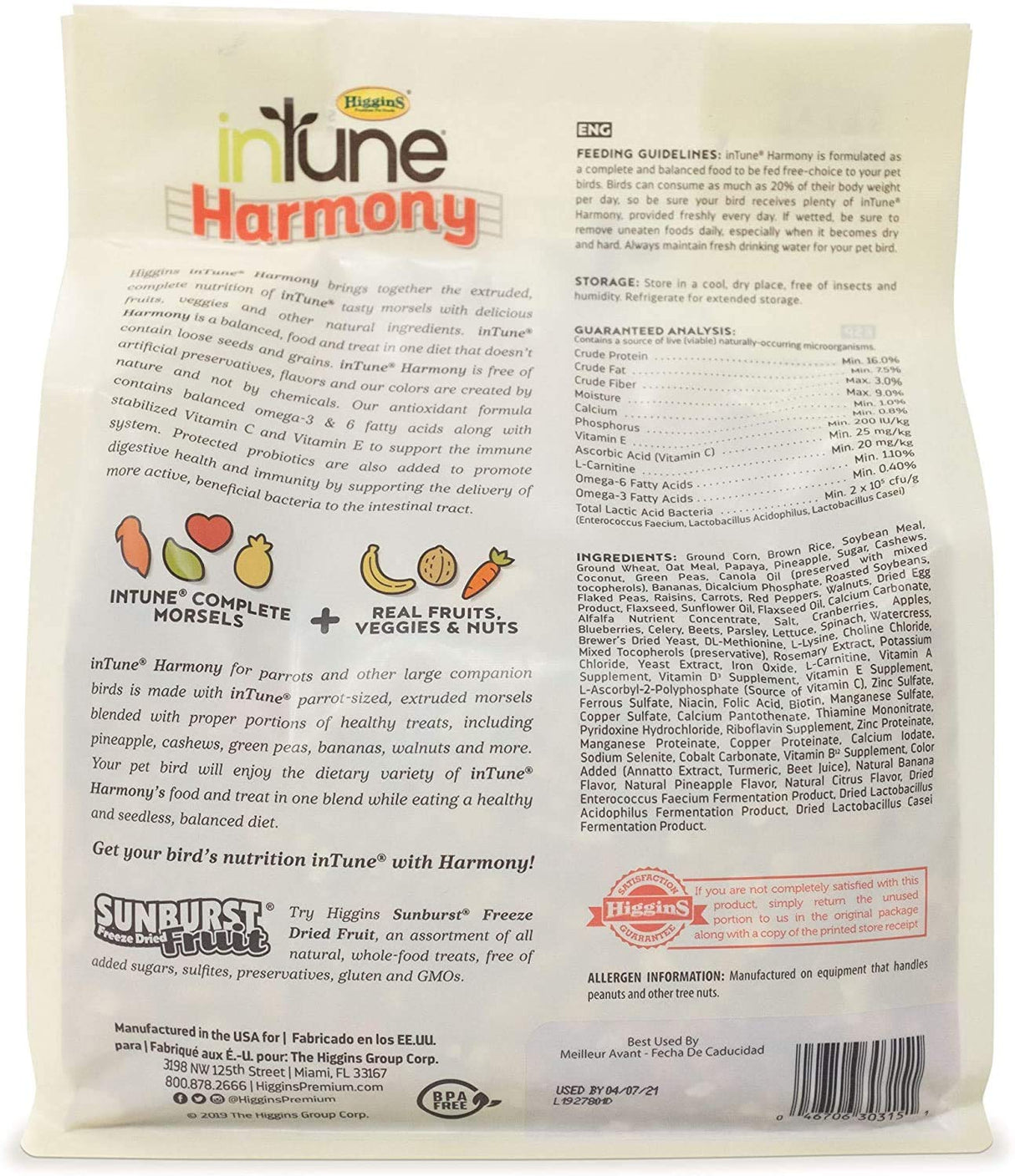 Higgins 2 Pack of Intune Harmony Food for Parrots and Large Birds, 3 Pounds Each