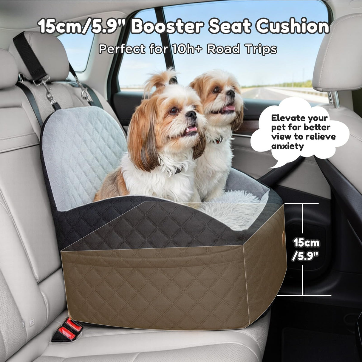 Gimars Upgrade Dog Car Seat with Reversible Long & Short Plush Seat Cushion for Small/Medium Dogs Up to 40lbs, Detachable Washable Anti-Slip Dog Booster Seat with 5.9'' 28D Egg-Crate Foam, S