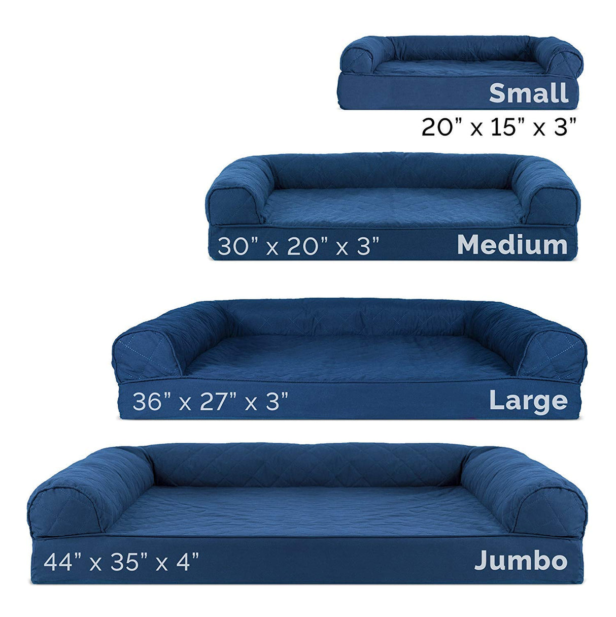 Furhaven Cooling Gel Dog Bed for Medium/Small Dogs w/ Removable Bolsters & Washable Cover, For Dogs Up to 35 lbs - Quilted Sofa - Navy (Blue), Medium