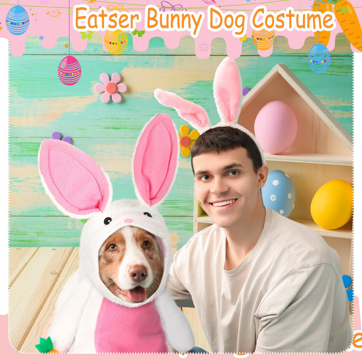Huhumy Easter Dog Costume Easter Funny Walking Bunny Dog Outfit Fluffy Rabbit Hoodies Pet Clothes with Bunny Ears Arms and Trousers Sleeves(L)