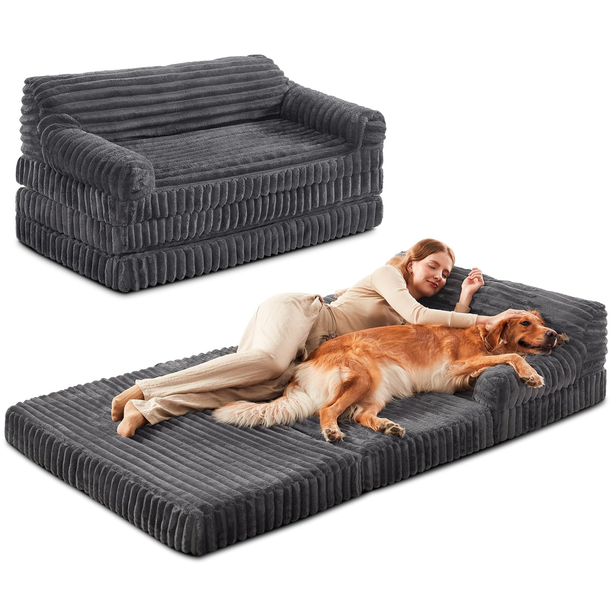 INVENHO Foldable Human Dog Bed, Orthopedic Egg-Crate Memory Foam Human Sized Dog Bed for Adult with Washable Removable Cover & Nonskid Bottom