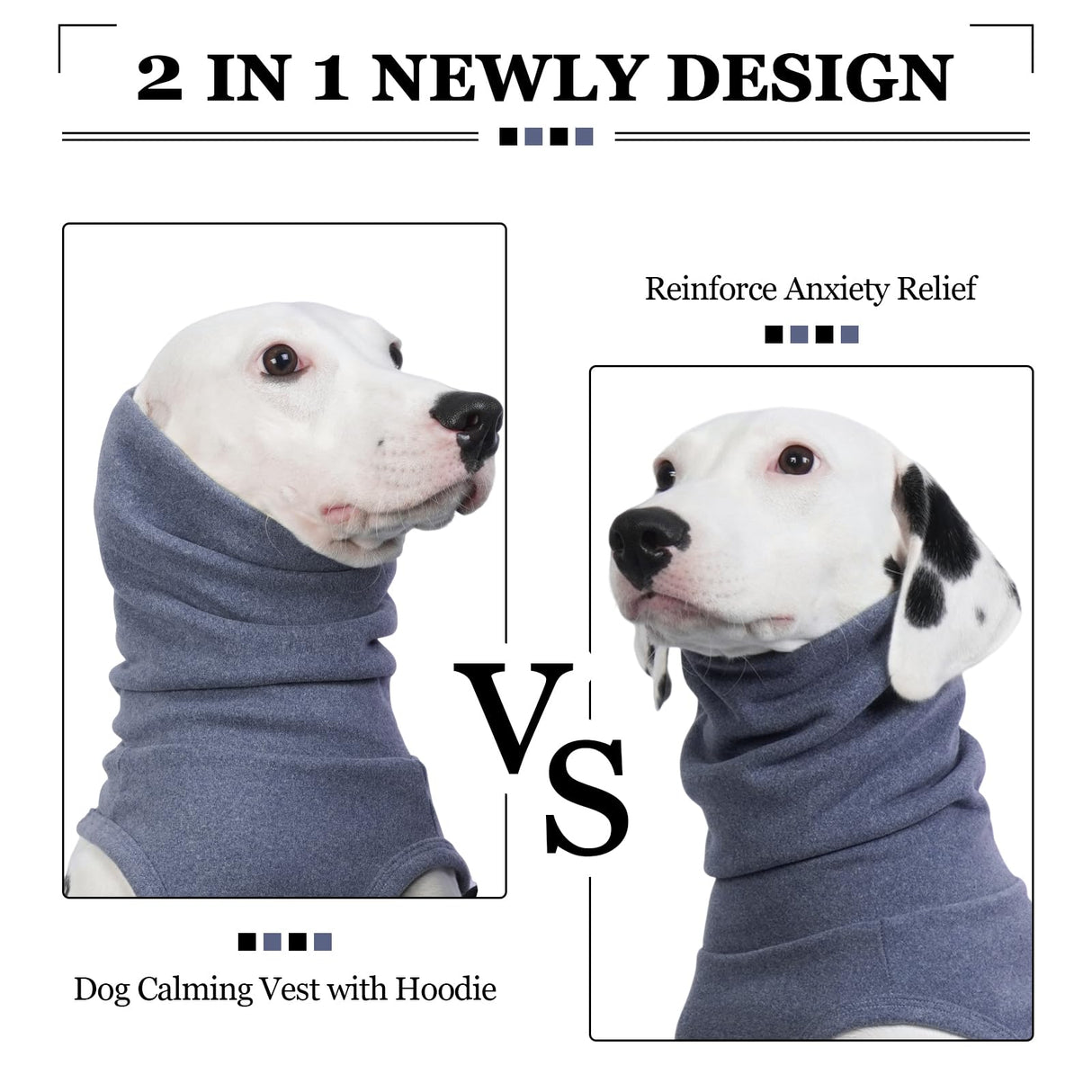 ROZKITCH Anxiety Vest for Dog, Pet Neck Wrap with Hoodie Shirt Soft Ears Cover, Thunder Jacket for Dogs Anxiety for Fireworks Travel Vet Visit 4th of July Holiday Christmas Blue L