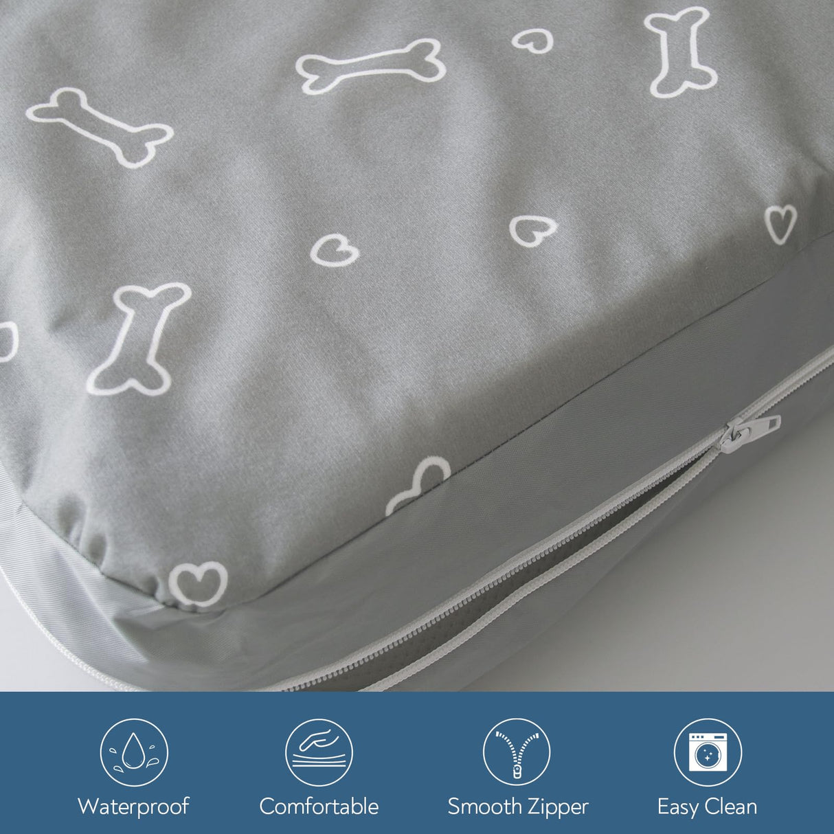 Waterproof Dog Bed Cover, Removable Dog Bed Covers Replacement Washable with Smooth Zipper, Indoor/Outdoor, Bone Print 44 x 54 x 4 Inch for Dog/Cat, Cover Only