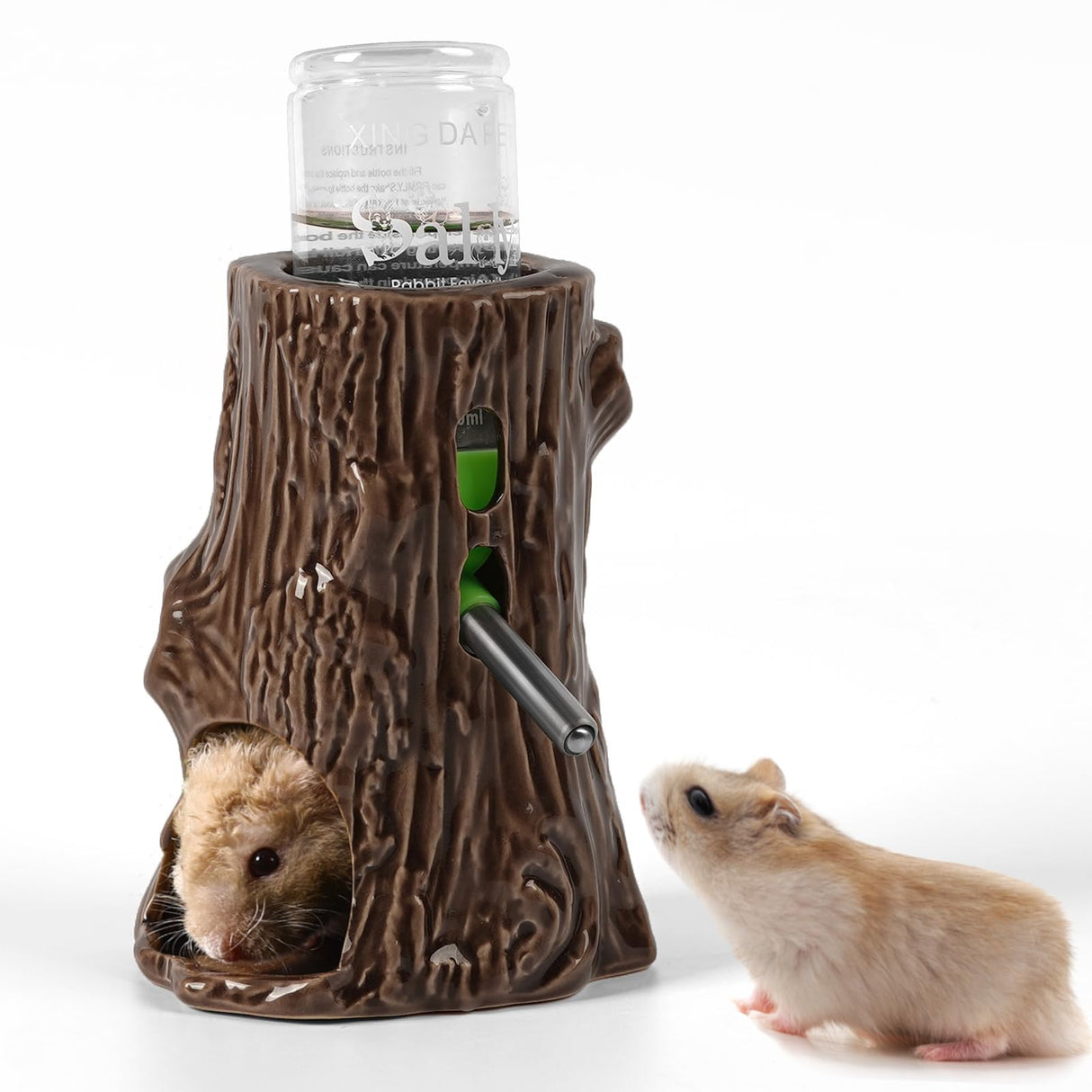 Zhilishu Hamster Water Bottle for Glass Tank, 3-in-1 Adjustable 80ML Gerbil Water Bottle with Stand Holder, Chew Proof Ceramic Water Dispenser for Dwarf Syrian Hamster Mice Rat