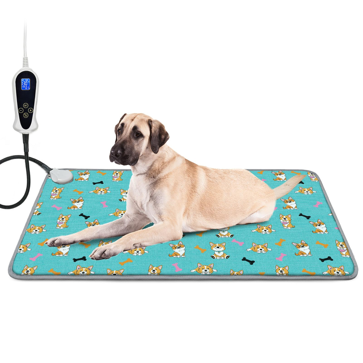 Large Pet Heating Pad (30x47in) Temperature Adjustable Dog Cat Heating Pad with Timer, Waterproof Heated Cat Bed Mat with Chew Resistant Cord