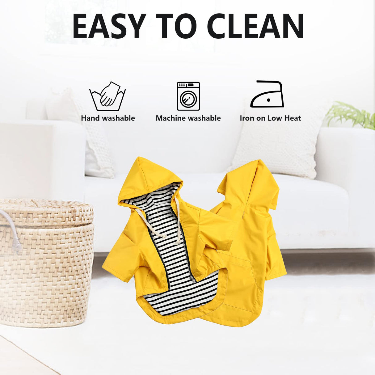 Dog Raincoat rain Jacket Raincoat Dogs Waterproof Small Medium Breeds Zip Closure Storage Pocket Harness Hole Yellow L