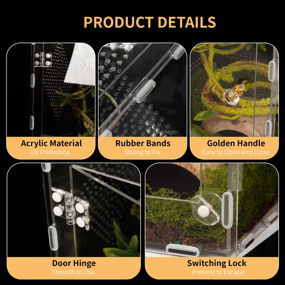 Acrylic Reptile Terrarium Easy Assembly, 360° Clear & Keep Pet Secure Design for Jumping Spiders, Tarantulas, Geckos Scratch-Resistant Large Ventilated Habitat Terrarium for Arachnids 11.8*7.9*7.9in