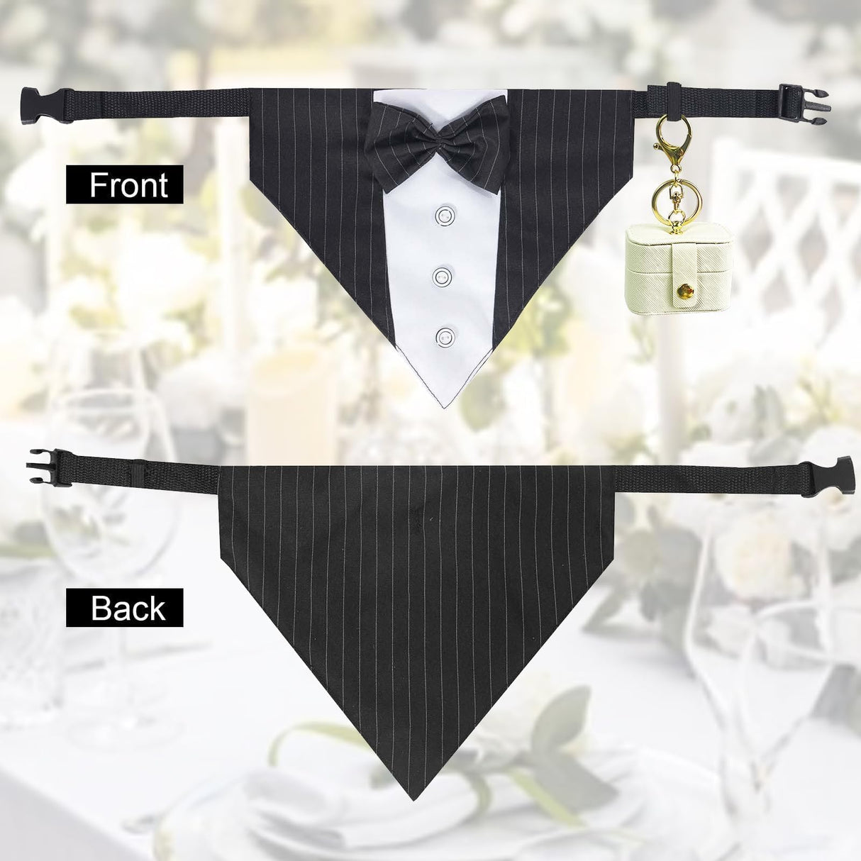 COSLANLEE 2 Pcs Dog Wedding Collar Outfit, Include Dog Tuxedo Attire, Wedding Mini Pet Ring Bearer Holder Pouch Box, Large, Ivory