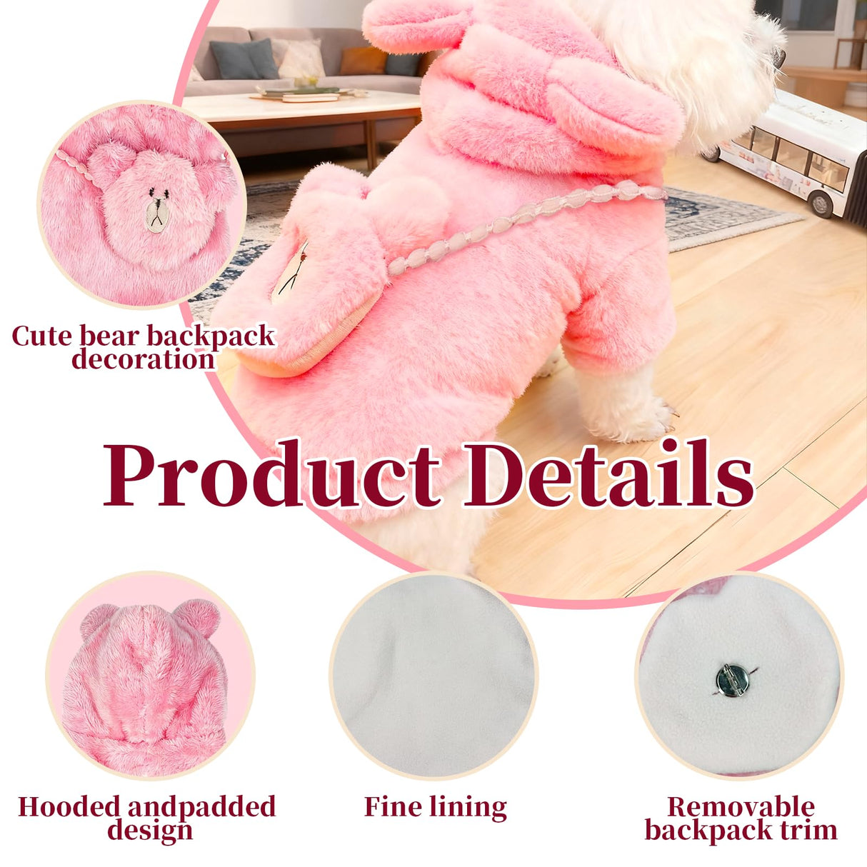 Floofelove Fleece Dog Coat Clothes for 6 to 9 lbs - Padded Dog Jackets for Small Dogs Warm Coat for Dogs Back Length 10-11" Suitable for Cold Weather