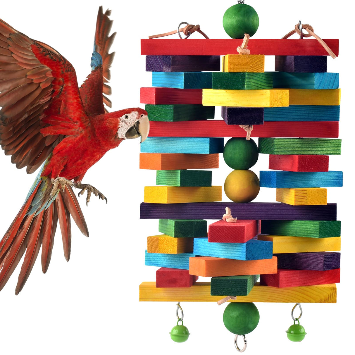 ERKOON Extra Large Bird Parrot Toys for Macaws, African Grey, Amazon Parrots Multicolored Natural Wooden Blocks Parrot Chewing Toy Bird Cage Bite Toy