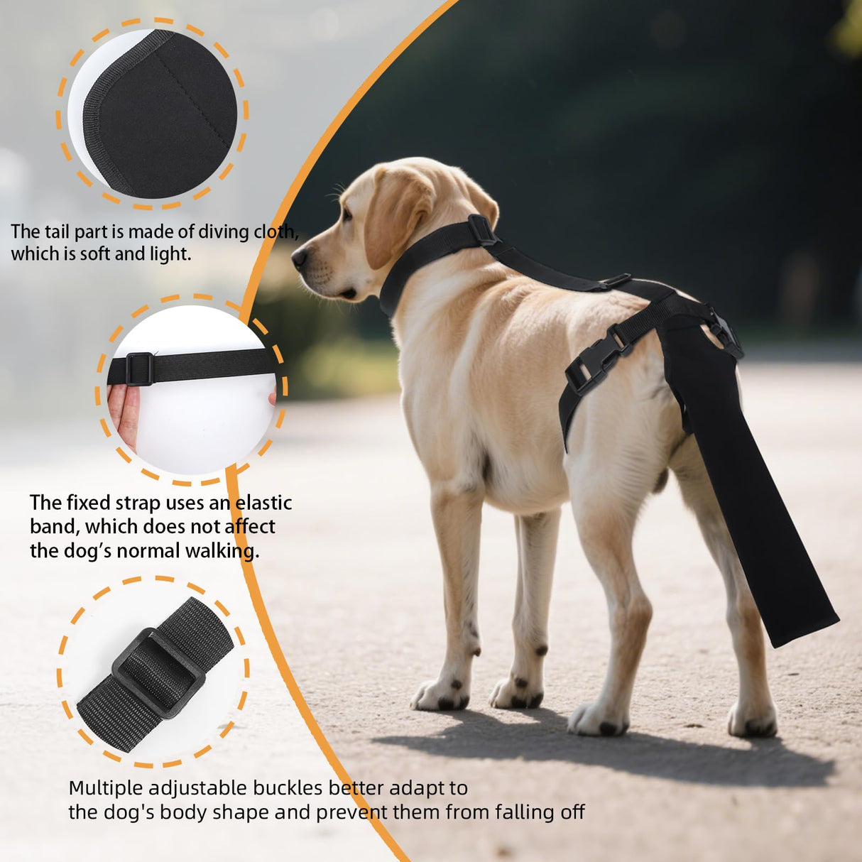 OHCOZZY Dog Tail Protector for Wounds, Adjustable Dog Tail Protector Sleeve for Medium and Large Dogs, Anti Licking(L,Black)