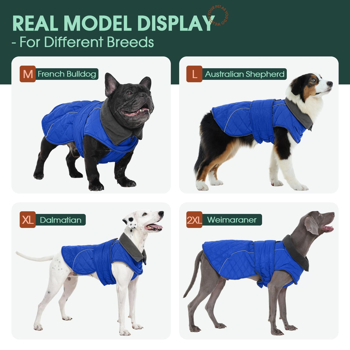 Kuoser Extra Warm Dog Coat, Windproof Cold Weather Dog Jackets for Large Dogs, Thick Fleece Lining Pet Turtleneck Snowsuit Reflective Adjustable Puppy Winter Coat Doggie Snow Jacket Blue, XL