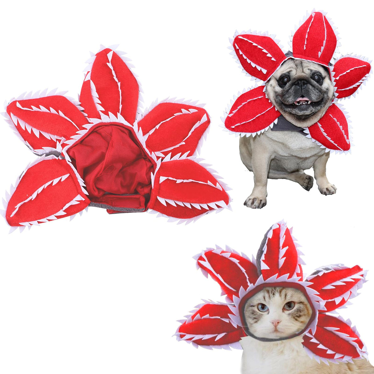 Pet Demon Hat Costume Scary Halloween Dog Headband Demogorgon Costume Headgear Props Cosplay Outfits Cute Clothes for Small Medium Dogs Puppy Cat Kitten Monster Headwear Devil Decorations