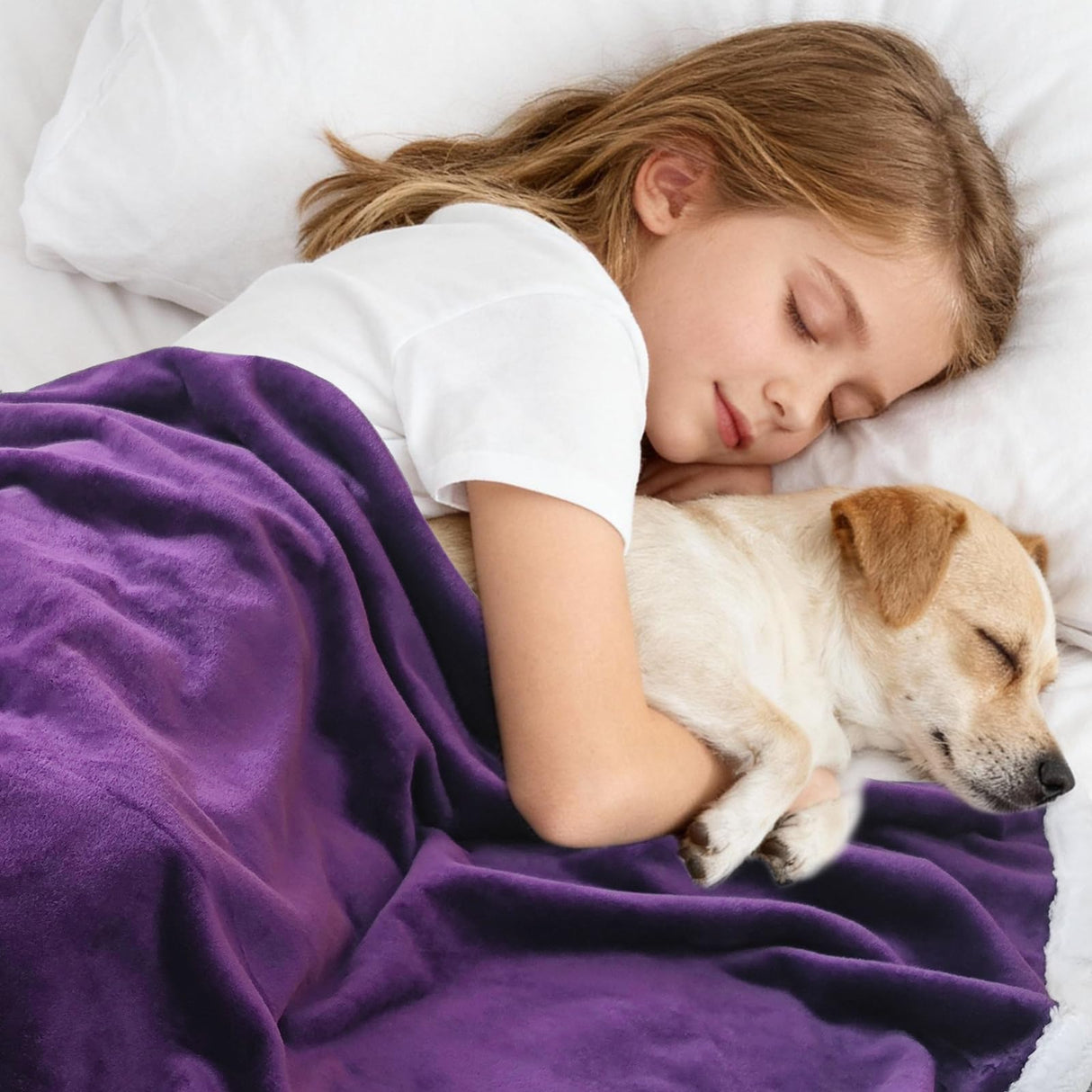 BoxZone Waterproof Dog Blanket for Couch – Double Sided Washable Cat Puppy Blanket, Durable Furniture Protector for Dogs and Cats, Purple White L(60×50)"