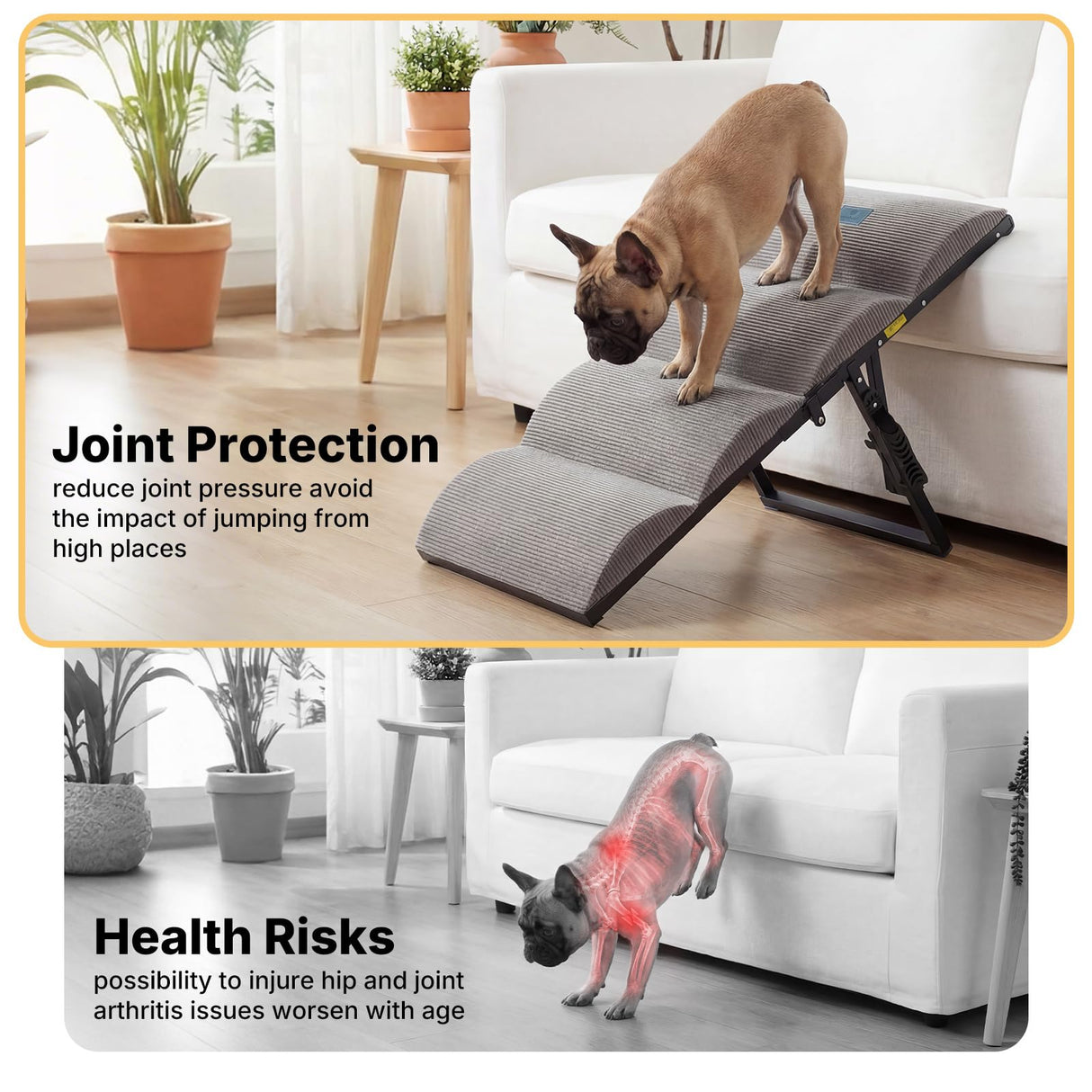 Veehoo Dog Ramp for Bed Couch for Small to Large Dog, Foldable Ramp for Dogs to Get on Bed 5 Adjustable Height from 17" to 23", Pet Cat Stairs Doggy Steps Non Slip with Metal Frame, Up to 130lbs
