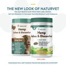 Load image into Gallery viewer, NaturVet Hemp Aches & Discomfort Plus Hemp Seed for Dogs, 60 ct Soft Chews, Made in The USA