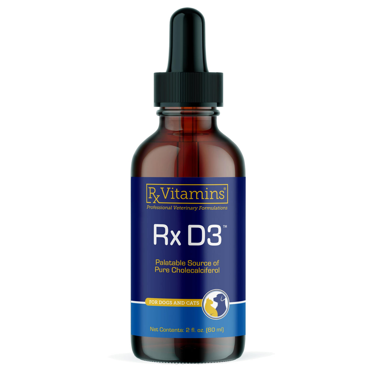 Rx Vitamins Rx D3 - Cat & Dog Vitamins Liquid D3 Drops in MCT Oil - Vitamin D for Dogs & Cats to Manage Deficiency - Aids in Dog Immune Support and Calcium Absorption - Pet Vitamin D3-2oz