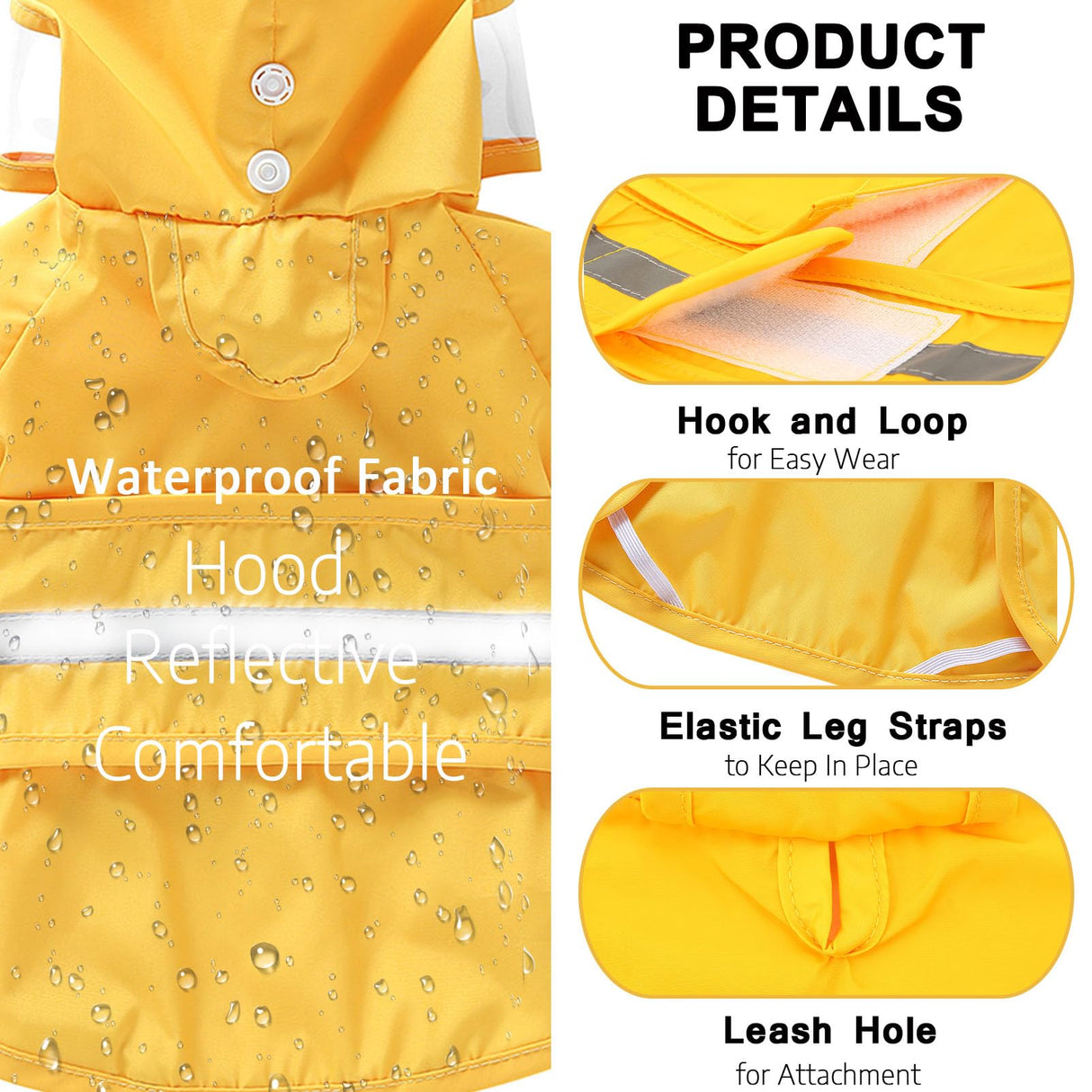 SMALLLEE_LUCKY_STORE Cute Duck Dog Raincoat with Clear Hood and Harness Hole Adjustable Waterproof Rain Jacket for Small Medium Large Dogs Boy Girl Reflective Pet Poncho, Yellow, XL