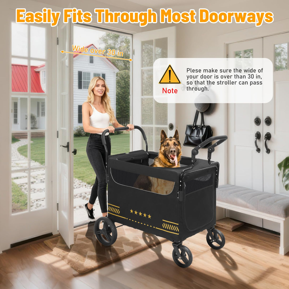 TTPet Extra Large Pet Stroller with Ramp, Dog Stroller for Large & Medium Dogs up to 180lbs, Foldable Dog Wagon with Dual Handle & Brake, Portable Puppy Travel Strollers for Cats & Dogs