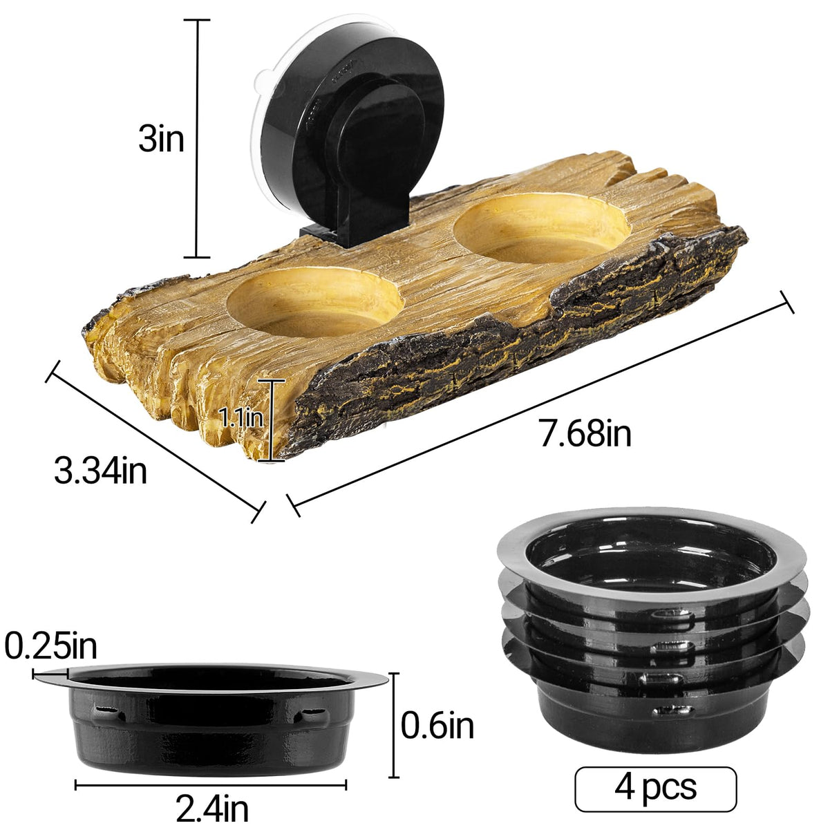 CAVACHEW 2 in 1 Reptile Feeding Ledge & Turtle Basking Platform, Resin Suction Cup Feeder with 4PCS Cups, Terrarium Water Bowl Food Dish - Tank Accessories for Crested Gecko Lizards & Aquatic Turtles