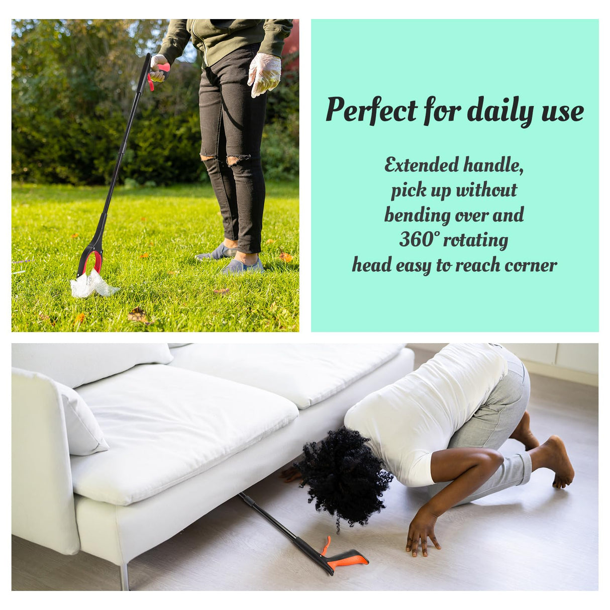6 Pack Grabber Reacher Tool for Elderly, 32" Foldable Pick up Stick Grabber Long Handy Mobility Aids Lightweight Reaching Tool for Trash Claw Pick up Stick Arm Extension Litter Picker, 5 Color (Black)