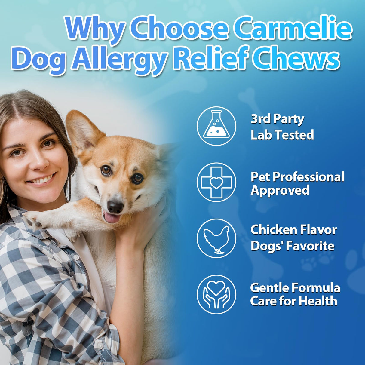 Carmelie Dog Allergy Chews 200 Chews - Dog Itching Skin Relief Support - Omega 3 Probiotics for Dogs - Itchy & Paw Licking Relief, Seasonal Allergies, Skin & Coat Immunity Supplement - Chicken Flavor