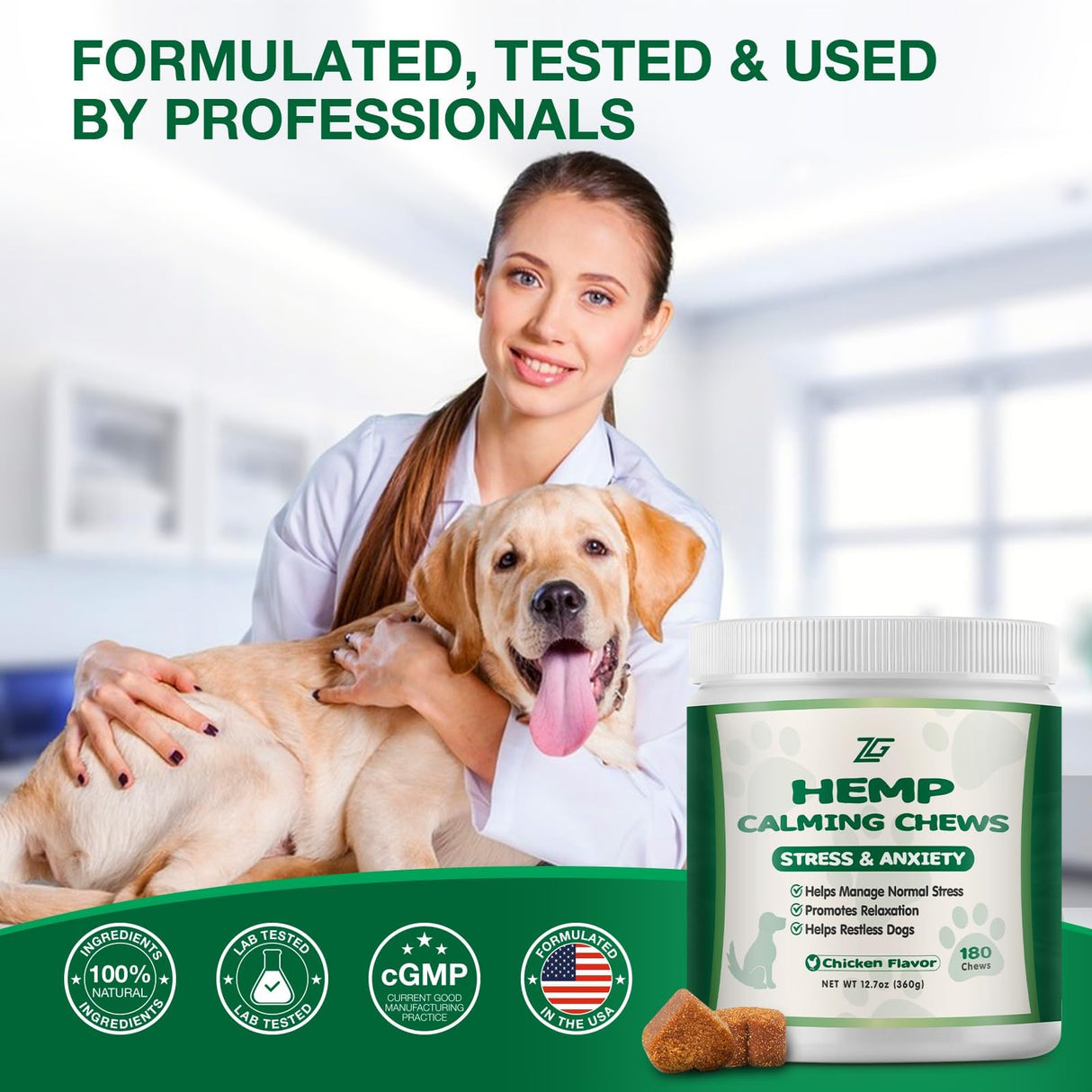 ziehooGe Calming Chews for Dogs - Dog Calming Treats Helps with Dog Anxiеty Rеlief, Separation, Strеss, Barking, Fireworks, Travel, Composure - Natural Dog Supplements 180 Soft Chews