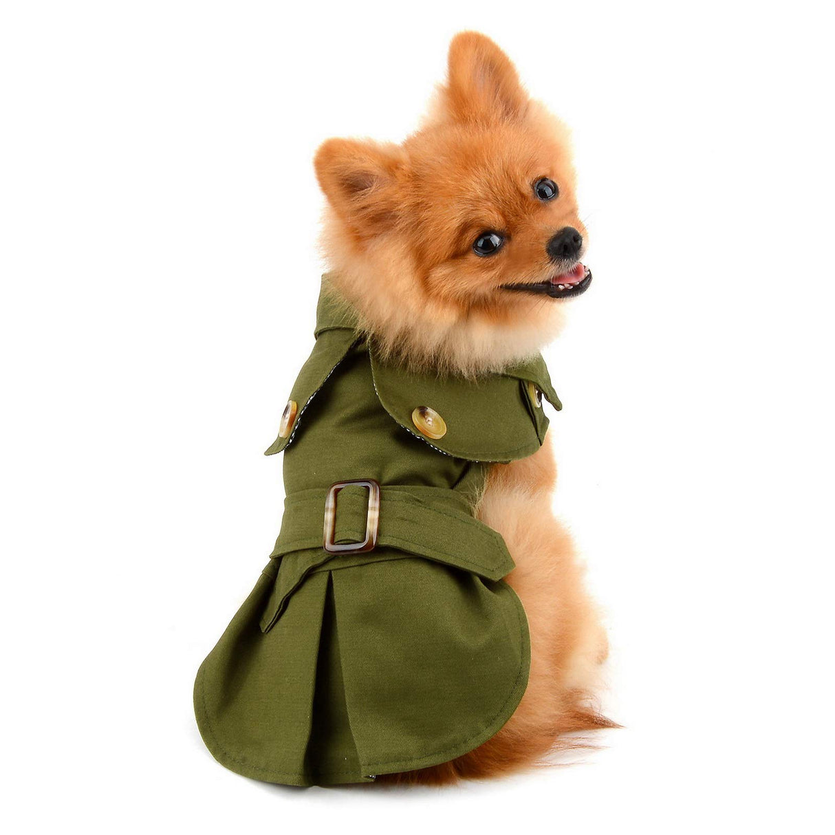 PAIDEFUL Pet Trench Coat for Small Dogs Girl Boy Windproof Fashion Western Jacket Belted Outerwear Autumn Winter Dog Clothes for Puppy Chihuahua Yorkie,Army Green,Size XXL