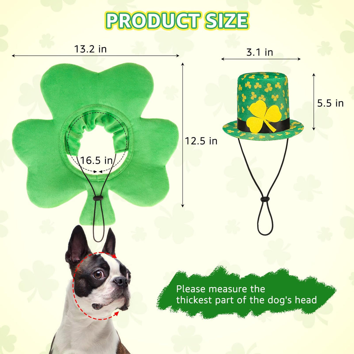 SCENEREAL Dog St Patricks Day Outfit, Irish Clover Hat & Scarf Costumes Set for Small Medium Dogs, Funny Pet Holiday Clothes Green Collar Headband, Puppy Large Cat Cosplay Party Apparel Accessory