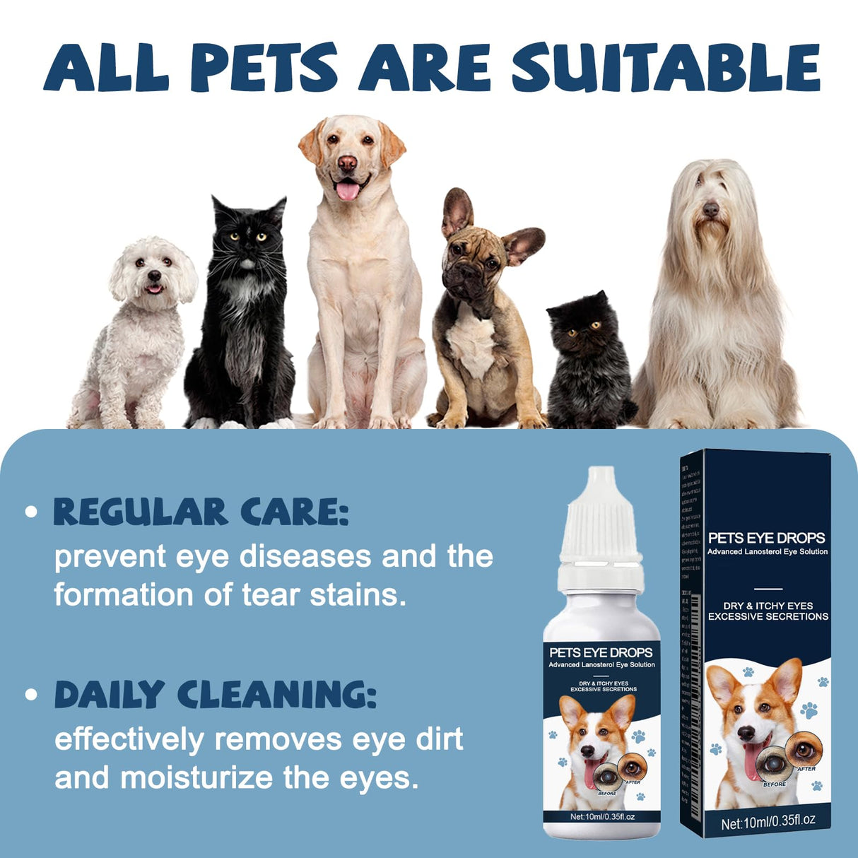 Cataract Drops For Dogs, Natural Safe Dog Eye Drops For Soothe Itching Irritation & Dry Eyes, Improve Eye Vision Clarity, Not For Human Pet Tear Stain Cleaner Suitable for All Animals (2 X 10 ml)