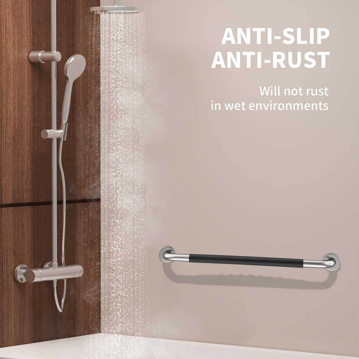 32 Inch Shower Grab Bar w/Anti Slip Rubber Grip, Munzong Stainless Steel Bathroom Grab Bar, Chrome Bathroom Balance Bar,Safety Handrail Support,Handicap Injury Elderly Senior Assist Bath Handle