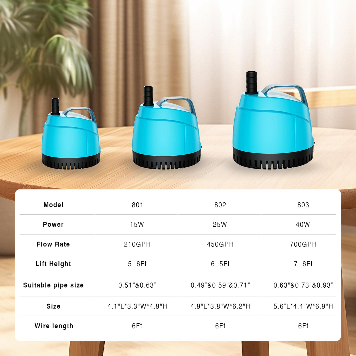 WUCIOOO 700GPH Ultra Quiet Bottom Suction Submersible Water Pump (2600L/H, 40W) with 3 Nozzles,8ft High Head,Suitable for Aquariums,Fish Tanks, Pond Fountains, Hydroponic Green,Indoor Fountains