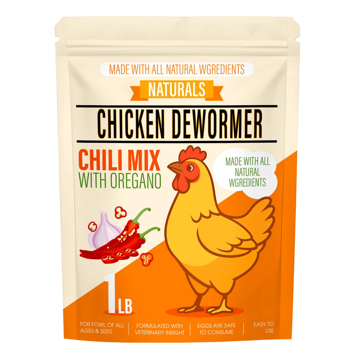 Naturals Chicken Dewormer Powder - Natural Herbal with Chili and Garlic, All-Natural Formula for Hens and Birds Duck Goose, Safe for Eggs,1LB Pouch (1)