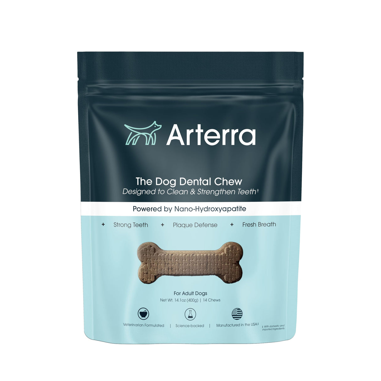 Arterra Pet Science Dog Dental Chews with Nano-Hydroxyapatite Next-Generation Daily Chews for Stronger Teeth, Fresh Breath, and Healthy Gut, 14 Count, Pack of 1
