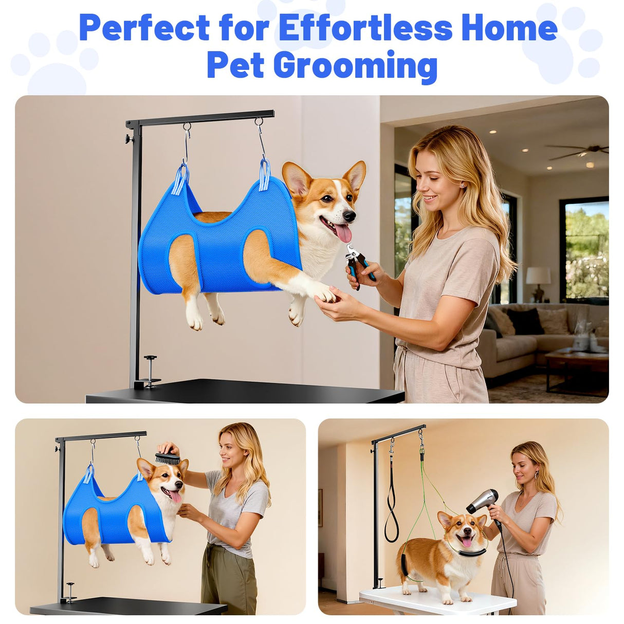 AUORC Dog Grooming Arm with Hammock, Adjustable 26"-38" Foldable Grooming Table Arm with Clamp & 2 No-Sit Holders, Heavy Duty for Small & Medium Dogs, Includes Nail Clippers (Table Not Included)
