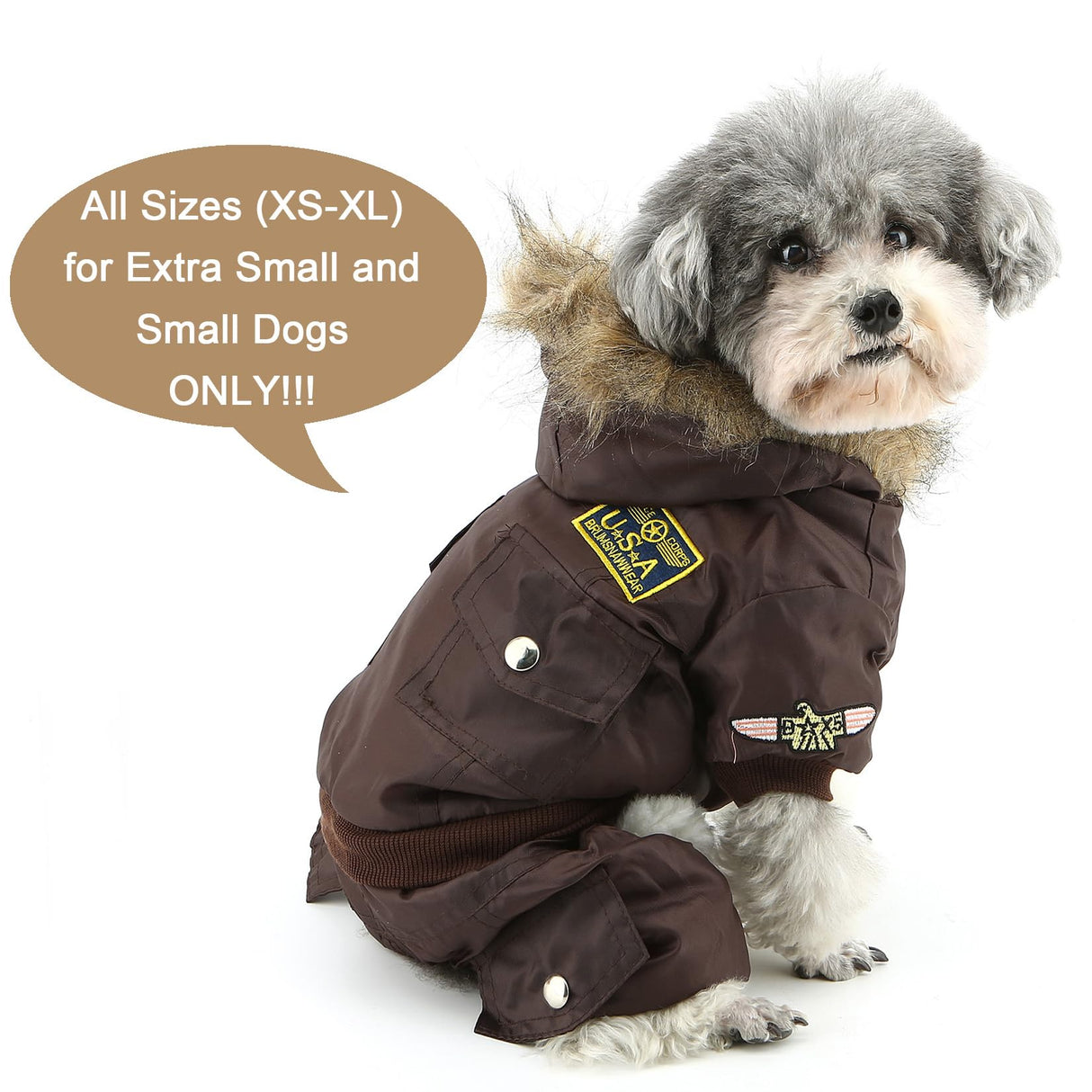 ZUNEA Padded Waterproof Small Dog Winter Jumpsuit Pet Puppy Jacket Coat Fleece Warm Snowsuit Airman Chihuahua Yorkie Outfits Clothes Apparel Brown M